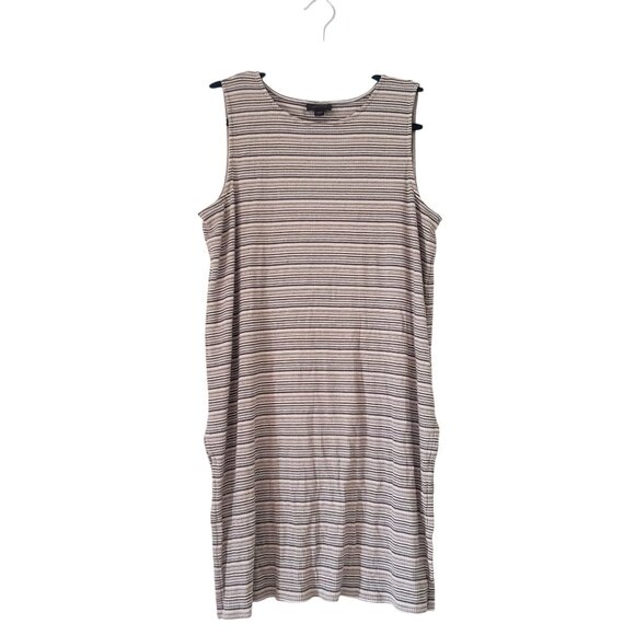 J Jill Wearable Collection Womens Sleeveless Striped Dress Neutral Casual Relax - Picture 1 of 8